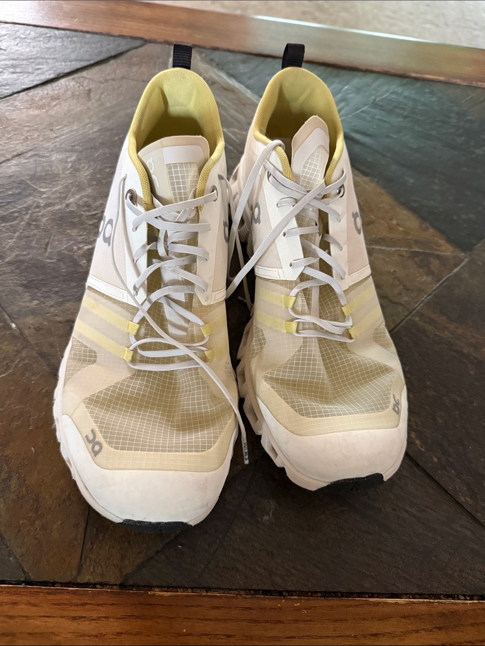 On Running Men's White and Pale Yellow Athletic Shoes